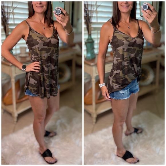 Tops - Reversible Camouflage Scoop V-Neck Tank Green 2321